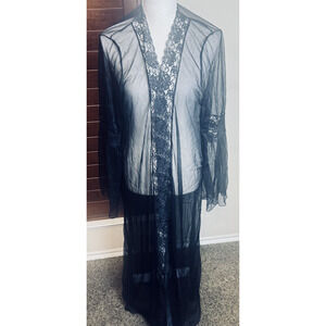 Shirley of Hollywood Black Sheer Lace Nylon Robe 3X Long Peignoir Plus Size